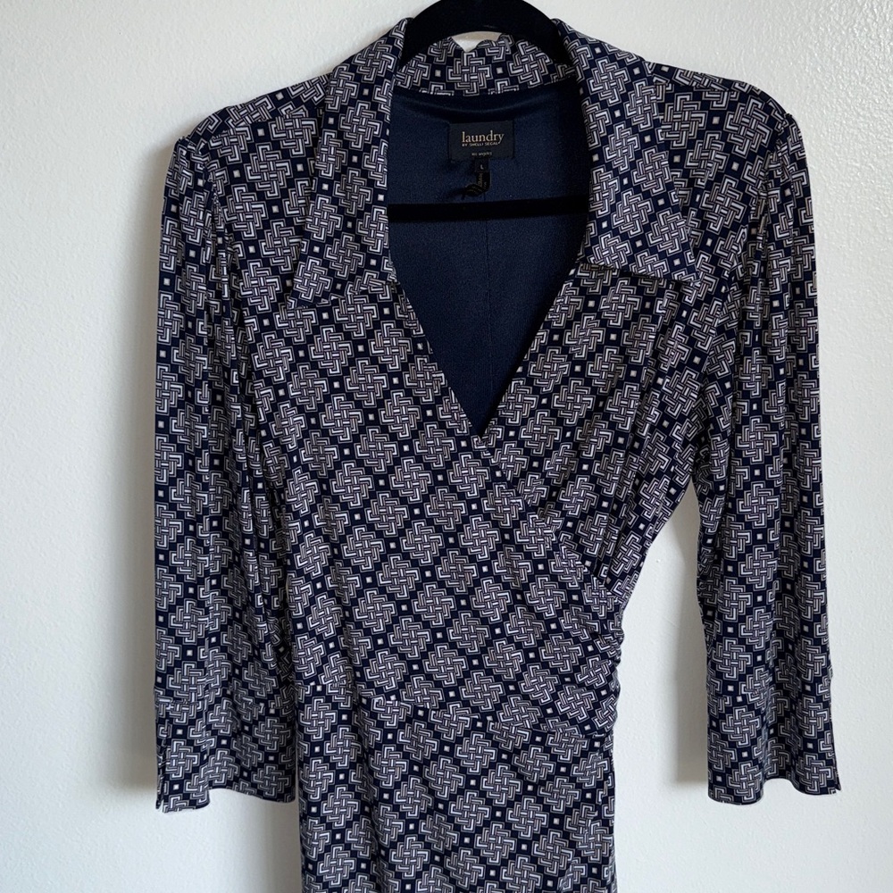 Laundry By Shelli Segal Navy Blue Professional V-Neck Knee Length Dress Large - Picture 3 of 8